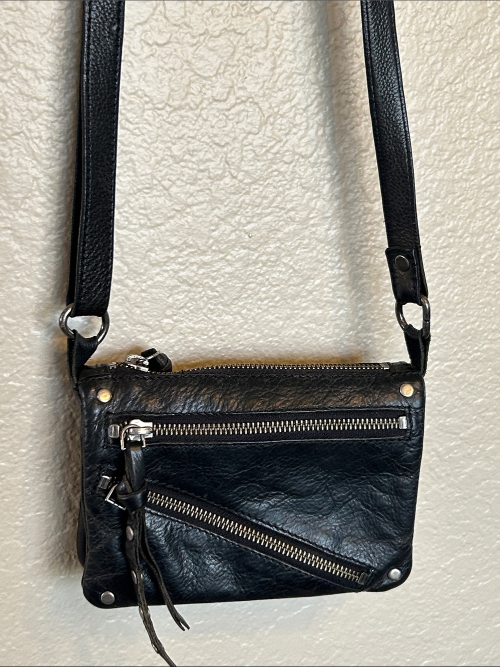 Black Leather Foldable Crossbody Bag